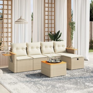 vidaXL, vidaXL 6-tlg. Garten-Sofagarnitur mit Kissen Beige Poly Rattan, vidaXL 6-tlg. Garten-Sofagarnitur mit Kissen Beige Poly Rattan