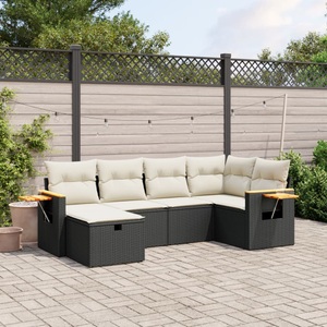 vidaXL, vidaXL 6-tlg. Garten-Sofagarnitur mit Kissen Schwarz Poly Rattan, vidaXL 6-tlg. Garten-Sofagarnitur mit Kissen Schwarz Poly Rattan