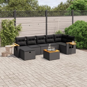 vidaXL, vidaXL 8-tlg. Garten-Sofagarnitur mit Kissen Schwarz Poly Rattan, vidaXL 8-tlg. Garten-Sofagarnitur mit Kissen Schwarz Poly Rattan