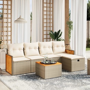 vidaXL, vidaXL 6-tlg. Garten-Sofagarnitur mit Kissen Beige Poly Rattan, vidaXL 6-tlg. Garten-Sofagarnitur mit Kissen Beige Poly Rattan