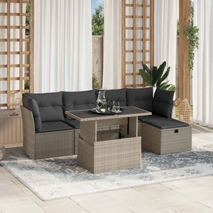 vidaXL, vidaXL 6-tlg. Garten-Sofagarnitur mit Kissen Hellgrau Poly Rattan, vidaXL 6-tlg. Garten-Sofagarnitur mit Kissen Hellgrau Poly Rattan