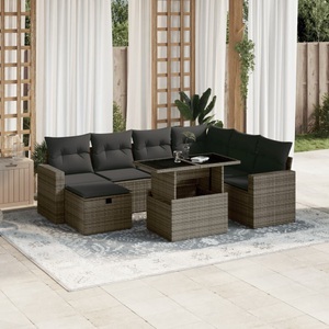 vidaXL, vidaXL 8-tlg. Garten-Sofagarnitur mit Kissen Grau Poly Rattan, vidaXL 8-tlg. Garten-Sofagarnitur mit Kissen Grau Poly Rattan