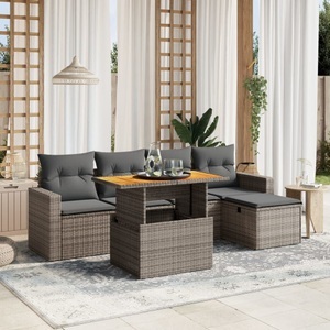 vidaXL, vidaXL 6-tlg. Garten-Sofagarnitur mit Kissen Grau Poly Rattan, vidaXL 6-tlg. Garten-Sofagarnitur mit Kissen Grau Poly Rattan
