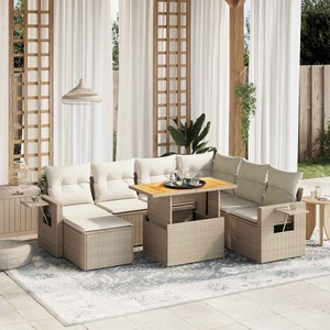 vidaXL, vidaXL 8-tlg. Garten-Sofagarnitur mit Kissen Beige Poly Rattan, vidaXL 8-tlg. Garten-Sofagarnitur mit Kissen Beige Poly Rattan