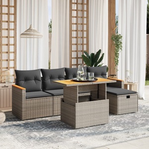 vidaXL, vidaXL 6-tlg. Garten-Sofagarnitur mit Kissen Grau Poly Rattan, vidaXL 6-tlg. Garten-Sofagarnitur mit Kissen Grau Poly Rattan