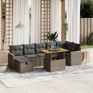 vidaXL, vidaXL 8-tlg. Garten-Sofagarnitur mit Kissen Grau Poly Rattan, vidaXL 8-tlg. Garten-Sofagarnitur mit Kissen Grau Poly Rattan
