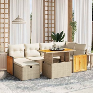 vidaXL, vidaXL 7-tlg. Garten-Sofagarnitur mit Kissen Beige Poly Rattan, vidaXL 7-tlg. Garten-Sofagarnitur mit Kissen Beige Poly Rattan
