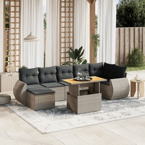vidaXL, vidaXL 8-tlg. Garten-Sofagarnitur mit Kissen Grau Poly Rattan, vidaXL 8-tlg. Garten-Sofagarnitur mit Kissen Grau Poly Rattan