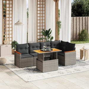 vidaXL, vidaXL 6-tlg. Garten-Sofagarnitur mit Kissen Grau Poly Rattan, vidaXL 6-tlg. Garten-Sofagarnitur mit Kissen Grau Poly Rattan