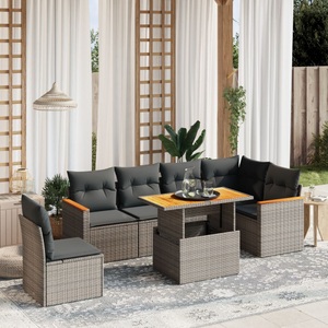 vidaXL, vidaXL 7-tlg. Garten-Sofagarnitur mit Kissen Grau Poly Rattan, vidaXL 7-tlg. Garten-Sofagarnitur mit Kissen Grau Poly Rattan