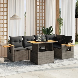vidaXL, vidaXL 6-tlg. Garten-Sofagarnitur mit Kissen Grau Poly Rattan, vidaXL 6-tlg. Garten-Sofagarnitur mit Kissen Grau Poly Rattan