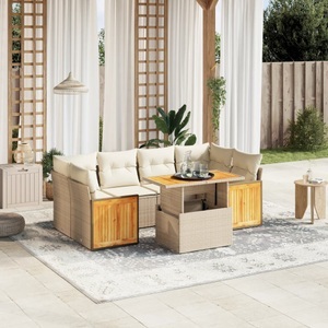 vidaXL, vidaXL 7-tlg. Garten-Sofagarnitur mit Kissen Beige Poly Rattan, vidaXL 7-tlg. Garten-Sofagarnitur mit Kissen Beige Poly Rattan