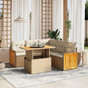 vidaXL, vidaXL 6-tlg. Garten-Sofagarnitur mit Kissen Beige Poly Rattan, vidaXL 6-tlg. Garten-Sofagarnitur mit Kissen Beige Poly Rattan