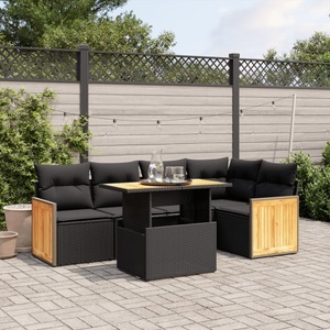 vidaXL, vidaXL 6-tlg. Garten-Sofagarnitur mit Kissen Schwarz Poly Rattan, vidaXL 6-tlg. Garten-Sofagarnitur mit Kissen Schwarz Poly Rattan