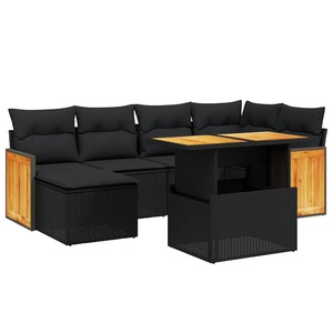 vidaXL, vidaXL 7-tlg. Garten-Sofagarnitur mit Kissen Schwarz Poly Rattan, vidaXL 7-tlg. Garten-Sofagarnitur mit Kissen Schwarz Poly Rattan