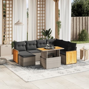vidaXL, vidaXL 8-tlg. Garten-Sofagarnitur mit Kissen Grau Poly Rattan, vidaXL 8-tlg. Garten-Sofagarnitur mit Kissen Grau Poly Rattan