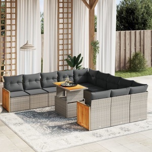 vidaXL, vidaXL 11-tlg. Garten-Sofagarnitur mit Kissen Grau Poly Rattan, vidaXL 11-tlg. Garten-Sofagarnitur mit Kissen Grau Poly Rattan