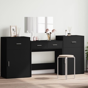 vidaXL, vidaXL 4-tlg. Schminktisch-Set Schwarz Holzwerkstoff, vidaXL 4-tlg. Schminktisch-Set Schwarz Holzwerkstoff