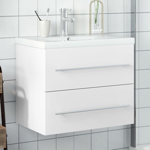 vidaXL, vidaXL Waschbeckenunterschrank mit Einbaubecken Weiß