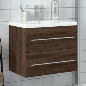 vidaXL, vidaXL Waschbeckenunterschrank mit Einbaubecken Braun Eiche-Optik