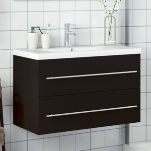 vidaXL, vidaXL Waschbeckenunterschrank mit Einbaubecken Schwarz