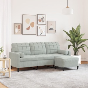 vidaXL, vidaXL 3-Sitzer-Sofa mit Hocker Hellgrau 180 cm Samt