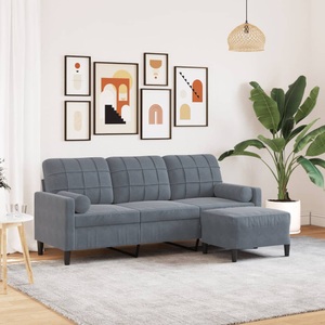 vidaXL, vidaXL 3-Sitzer-Sofa mit Hocker Dunkelgrau 180 cm Samt