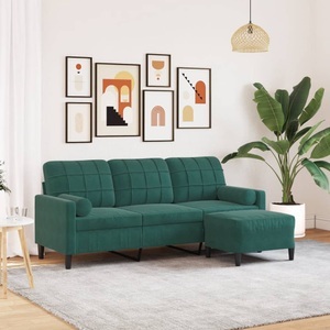 vidaXL, vidaXL 3-Sitzer-Sofa mit Hocker Dunkelgrün 180 cm Samt