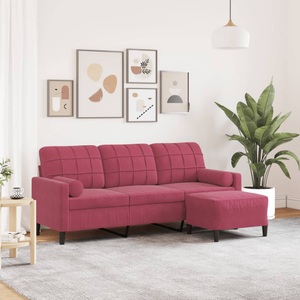 vidaXL, vidaXL 3-Sitzer-Sofa mit Hocker Weinrot 180 cm Samt