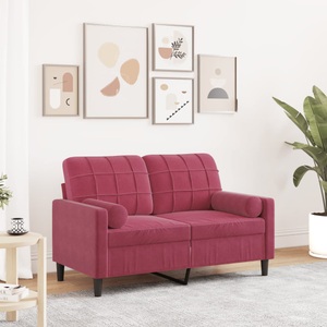vidaXL, vidaXL 2-Sitzer-Sofa mit Zierkissen Weinrot 120 cm Samt