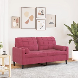 vidaXL, vidaXL 2-Sitzer-Sofa mit Zierkissen Weinrot 140 cm Samt