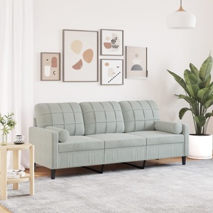 vidaXL, vidaXL 3-Sitzer-Sofa mit Zierkissen Hellgrau 180 cm Samt