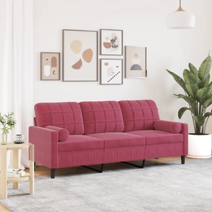 vidaXL, vidaXL 3-Sitzer-Sofa mit Zierkissen Weinrot 180 cm Samt