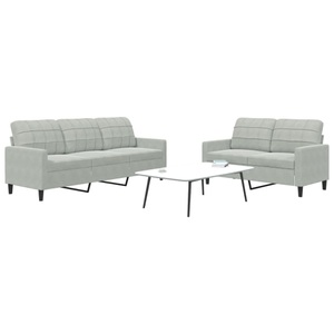vidaXL, vidaXL 2-tlg. Sofagarnitur mit Kissen Hellgrau Samt, vidaXL 2-tlg. Sofagarnitur mit Kissen Hellgrau Samt