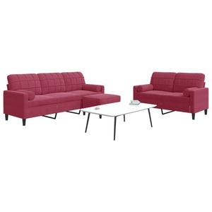 vidaXL, vidaXL 3-tlg. Sofagarnitur mit Kissen und Nackenrollen Weinrot Samt, vidaXL 3-tlg. Sofagarnitur mit Kissen und Nackenrollen Weinrot Samt