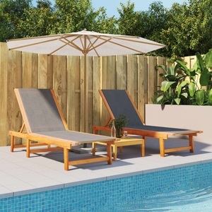 vidaXL, vidaXL Sonnenliegen 2 Stk. Schwarz Massivholz Akazie und Textilene, vidaXL Sonnenliegen 2 Stk. Schwarz Massivholz Akazie und Textilene