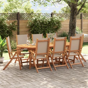 vidaXL, vidaXL 9-tlg. Garten-Essgruppe Massivholz Akazie und Textilene, vidaXL 9-tlg. Garten-Essgruppe Massivholz Akazie und Textilene
