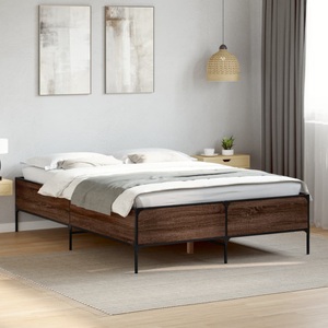 vidaXL, vidaXL Bettgestell Braun Eichen-Optik 120x200 cm Holzwerkstoff Metall