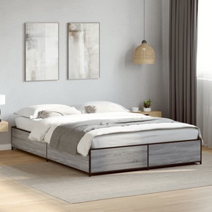 vidaXL, vidaXL Bettgestell Grau Sonoma 120x190 cm Holzwerkstoff und Metall