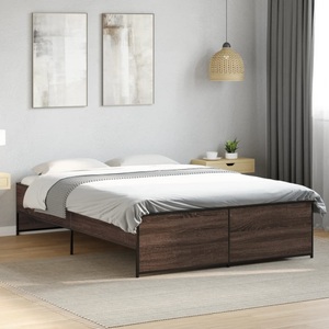 vidaXL, vidaXL Bettgestell Braun Eichen-Optik 140x190 cm Holzwerkstoff Metall