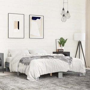 vidaXL, vidaXL Bettgestell Grau Sonoma 150x200 cm Holzwerkstoff und Metall