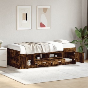 vidaXL, vidaXL Tagesbett mit Schubladen Räuchereiche 100x200 cm Holzwerkstoff, vidaXL Tagesbett mit Schubladen ohne Matratze Räuchereiche 100x200 cm
