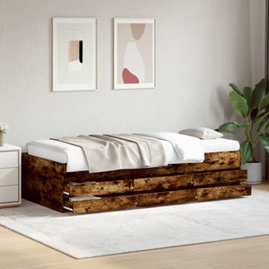vidaXL, vidaXL Tagesbett mit Schubladen Räuchereiche 100x200 cm Holzwerkstoff, vidaXL Tagesbett mit Schubladen ohne Matratze Räuchereiche 100x200 cm