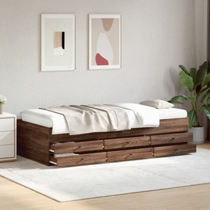 vidaXL, vidaXL Tagesbett Schubladen Braun Eiche-Optik 100x200 cm Holzwerkstoff, vidaXL Tagesbett mit Schubladen ohne Matratze 100x200 cm