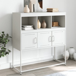 vidaXL, vidaXL Sideboard Weiß 100,5x39x107 cm Kaltgewalzter Stahl