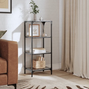 vidaXL, vidaXL Regal mit Glasböden Schwarz 40x30x95 cm Stahl, vidaXL Regal mit Glasböden Schwarz 40x30x95 cm Stahl