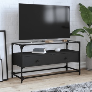 vidaXL, vidaXL TV-Schrank mit Glasplatte Schwarz 98x35x51 cm Holzwerkstoff, vidaXL TV-Schrank mit Glasplatte Schwarz 98x35x51 cm Holzwerkstoff