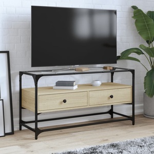 vidaXL, vidaXL TV-Schrank mit Glasplatte Sonoma-Eiche 98x35x51cm Holzwerkstoff, vidaXL TV-Schrank mit Glasplatte Sonoma-Eiche 98x35x51cm Holzwerkstoff