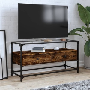 vidaXL, vidaXL TV-Schrank mit Glasplatte Räuchereiche 98x35x51cm Holzwerkstoff, vidaXL TV-Schrank mit Glasplatte Räuchereiche 98x35x51cm Holzwerkstoff