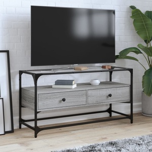 vidaXL, vidaXL TV-Schrank mit Glasplatte Grau Sonoma 98x35x51 cm Holzwerkstoff, vidaXL TV-Schrank mit Glasplatte Grau Sonoma 98x35x51 cm Holzwerkstoff